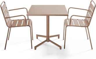 Oviala Mesa de jard&iacute;n de metal de 70 cm y 2 sillas en gris topo