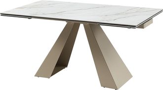 Vente-Unique Mesa de comedor extensible 6 a 10 comensales de cerámica y metal - Efecto mármol blanco y beige - LOZIPA de Pascal MORABITO
