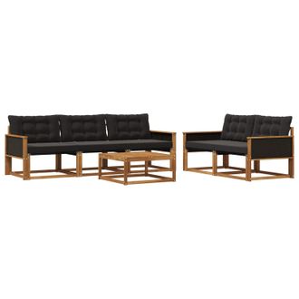 vidaXL Conjunto De Sof&aacute;s De Exterior Con Coj&iacute;n 6 Pcs Natural Y Negro Vidaxl