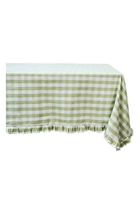 Juliska Gingham Ruffle Cotton & Linen Tablecloth in Seagrass at Nordstrom