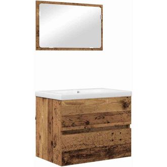 vidaXL Juego de muebles de baño con cajón 3 pcs Madera envejecida vidaXL