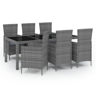 vidaXL Set De Comedor De Jard&iacute;n 7 Pzas Y Cojines Rat&aacute;n Sint&eacute;tico Gris Vidaxl