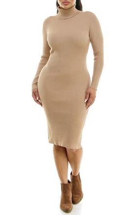 Nina Leonard Turtleneck Ribbed Midi Sweater Dress in Tan at Nordstrom Rack, Size X-Large