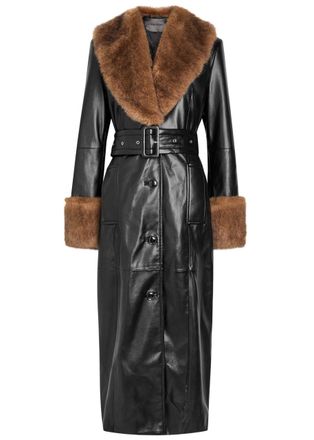 Stand Studio Estella Faux Fur-trimmed Faux Leather Coat - Black - 38 (UK10 / S)