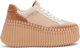 Chlo&eacute; Nama Panelled Suede Flatform Sneakers - Brown - 39 (IT39 / UK6)