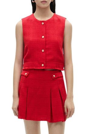 Mango Tweed Crop Vest in Red at Nordstrom, Size Medium