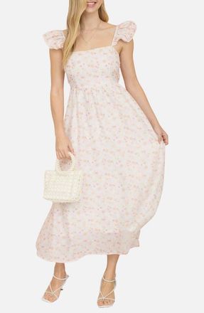 Blu Pepper Floral Print Midi Dress in Blush Multi at Nordstrom, Size Medium
