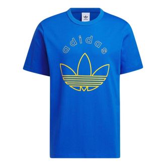 adidas Original Logo Printed T-Shirt Asia Sizing Blue Yellow JD1577
