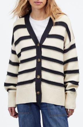 Madewell Stripe Oversize Cotton Cardigan in Cream Navy Stripe at Nordstrom Rack, Size Xx-Small