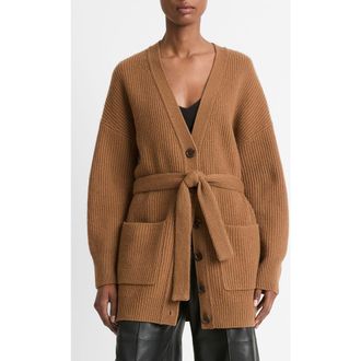 Vince Rib Belted Wool & Cashmere Cardigan in Almond at Nordstrom Rack, Size Xx-Small