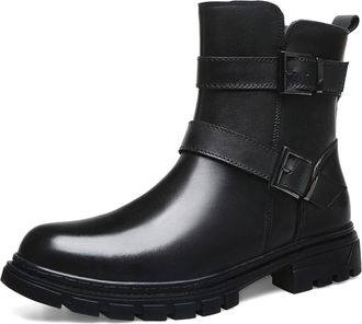 Generic Mens Boots Fashion High Top Motorcycle Boots Waterproof Boot for Men (Black plush,11.5)