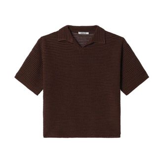 Auralee V-neck Knitwear, male, Brown, Size: S Tussah Silk Cotton Mesh Knit Skipper Polo