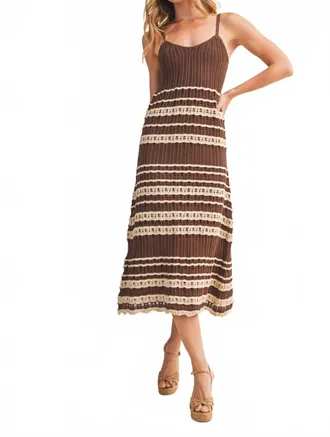 Mustard Seed Crochet Lace Inset Ribbed Dress In Choco