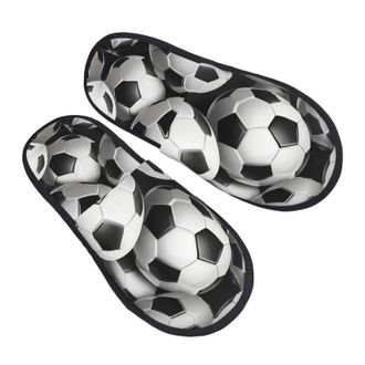 Generic Black White Soccer Ball Unisex House Shoes Soft Shoes Fuzzy Sliders For Indoor Outdoor Winter L