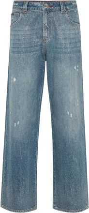 Philipp Plein Denim Broeken Beach Boy Fit Strass - Heren - Loose Fit Jeans - Blauw - W30 - Denim - Jeans