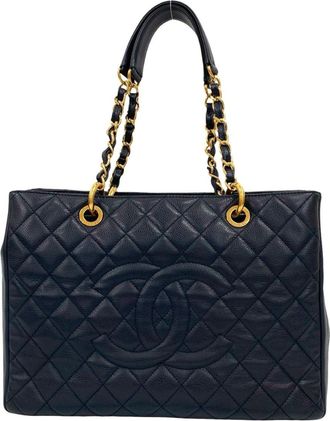 Chanel Navy Grained Calfskin Shoulder Bag Tote Bag (Pre-Owned)