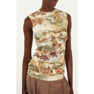 Farm Rio Toile de Rio Ruched Sleeveless Top in Toile De Rio Off-Whi at Nordstrom, Size Xx-Small