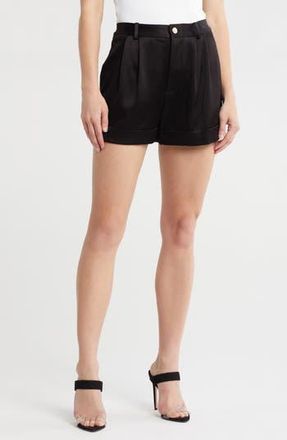 Alice & Olivia Conry Pleated Cuffed Satin Shorts in Black at Nordstrom Rack, Size 14