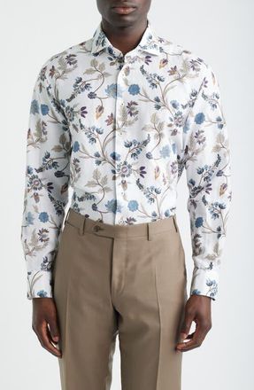 Eterna Soft Luxury Modern Fit Print Non-Iron Dress Shirt in Beige at Nordstrom, Size 15.5 - L