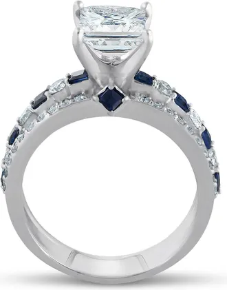 Pompeii3 2 3/4ct Princess Cut & Sapphire Diamond Engagement Ring White Gold Lab Grown