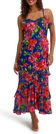 Siena My Balconia Printed Chiffon Maxi Dress in Sapphire Multi at Nordstrom Rack, Size 16