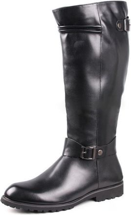 Generic Mens PU Leather Knee High Boots with Side Zipper Low Block Heel Riding Boots Round Toe Casual Long Boot,Black,5.5 UK