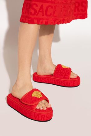 Versace Medusa Head Slides, Womens, Red