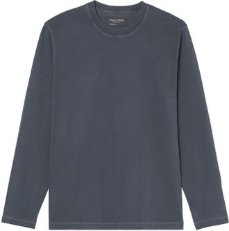 Marc O'Polo Langarmshirt MARC OPOLO T-shirt, long sleeve, crew neck, embroidery, Herren, Gr. S, blau (schwarz navy), Single Jersey, Obermaterial: 100% Baumwolle, 