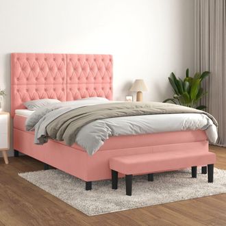vidaXL Vidaxl - Cama Box Spring Con Colch&oacute;n Terciopelo Rosa 140x190 Cm