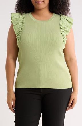 T Tahari Ruffle Sleeve Rib Sweater Tank in Soft Moss at Nordstrom Rack, Size 1X