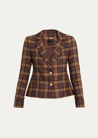 Alice & Olivia Macey Shrunken Plaid Blazer