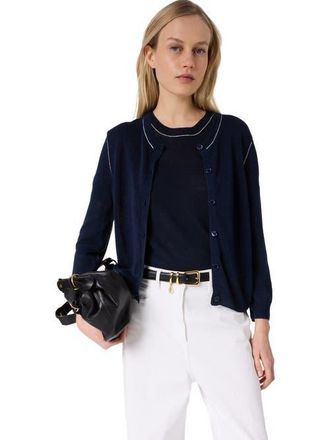 Gerard Darel Lorys Contrast Trim Cardigan in Navy Blue at Nordstrom, Size X-Large