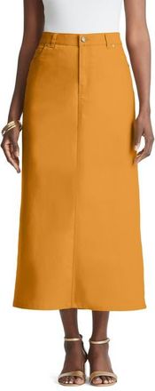 Jessica London True Fit Stretch Denim Midi Skirt in Rich Gold at Nordstrom, Size 34