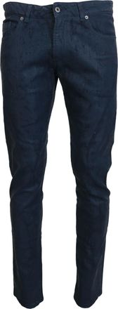 Exte Mens Slim Fit Textured Jeans - Dark Blue Cotton - Size EU 48 (Mens)