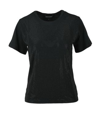 Emporio Armani Classic Crew Neck Black Cotton T-Shirt with Textured Detail