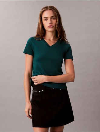Calvin Klein Womens Liquid Cotton Relaxed V-Neck T-Shirt - Green - XS