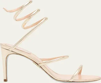 Rene Caovilla Mirror Snake-Wrap Stiletto Sandals