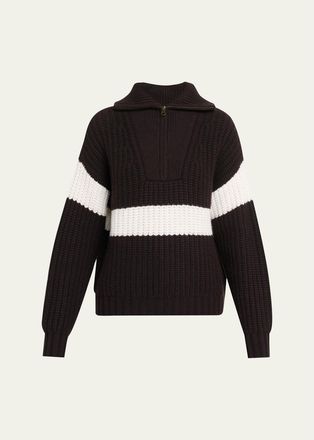 Lisa Yang Mavis Stripe Cashmere Rib Quarter-Zip Sweater