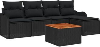 vidaXL Garden Sofa Set 6 pcs Black Poly rattan Vidaxl