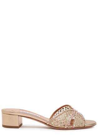 Aquazzura Aquazzura Crystal Lover 35 Embellished Metallic Nappa Mules - Gold - 40 (IT40 / UK7)