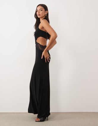 Asos vestito lungo allamericana con dettagli in pizzo e cut-out nero