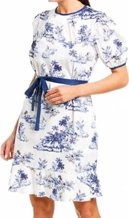 Donna Morgan Puff Sleeve Dress In Navy/white