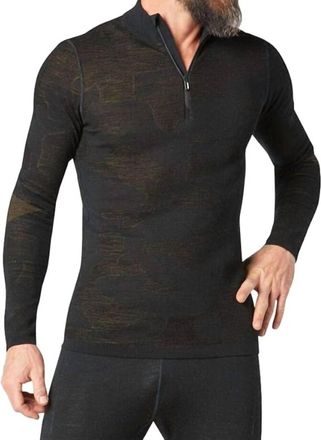 Smartwool Intraknit Merino 200 Pattern Quarter Zip Top In Black/military Olive Camo