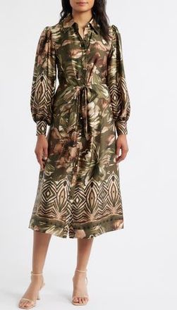 Julia Jordan Print Long Sleeve Shirtdress in Green Multi at Nordstrom Rack, Size 16