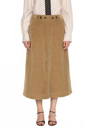 Sea New York Garrett Corduroy Midi Skirt In Khaki