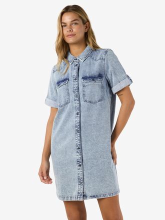 Noisy May Jeanskleid NOISY MAY NMNEW SIGNE S/S DENIM DRESS VI003LB NOOS, Damen, Gr. XS, N-Gr, blau (light blau denim), Denim/Jeans, Obermaterial: 100% Baumwolle