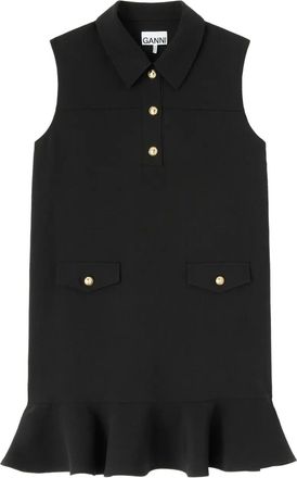 Ganni Jurk met ruches met knopen - Zwart