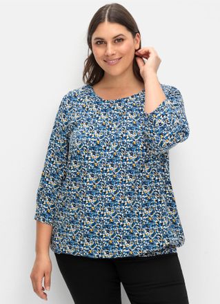 Sheego Longbluse SHEEGO, Damen, Gr. 40, blau (tiefblau, gemustert), 100% Viskose, gebl&uuml;mt, gemustert, Rundhals, Blusen Longbluse