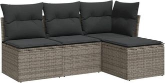 vidaXL Set De Sof&aacute;s De Jard&iacute;n 4 Pzas Y Cojines Rat&aacute;n Sint&eacute;tico Gris Vidaxl