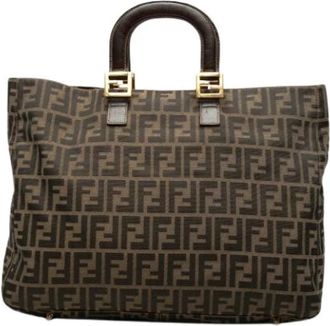Fendi Pre-owned Canvas Tote Bag - Dames - Vintage Shopper - Bruin - ONE Size - Leer - Vintage